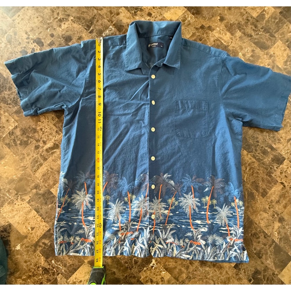 Cremieux Classics Mens Large Blue Cotton Palm Tree Tropical Button Down Shirt